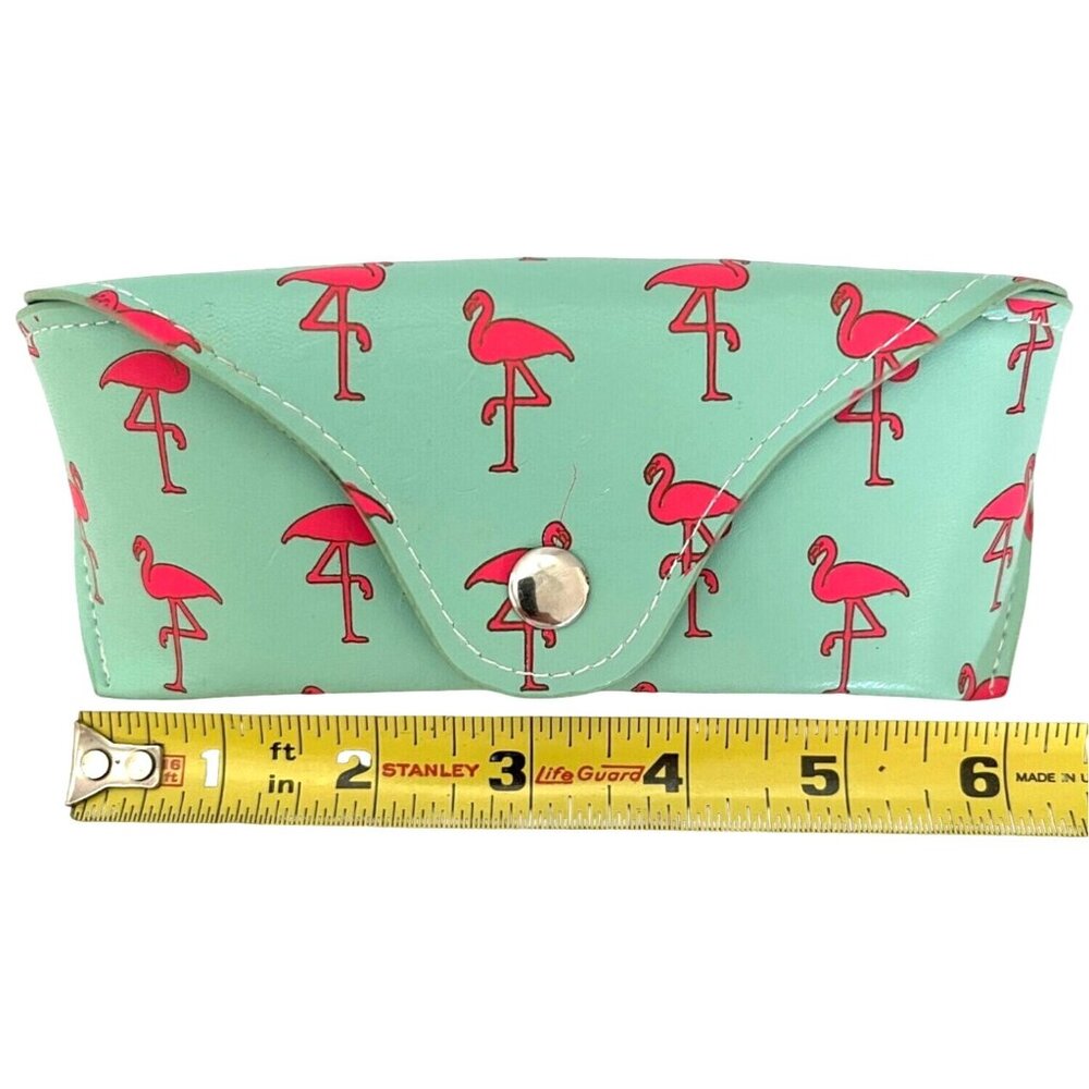 Pink Flamingo Eyeglass Sunglass Soft Case J Crew Turquoise Teal Faux Leather - Picture 7 of 8